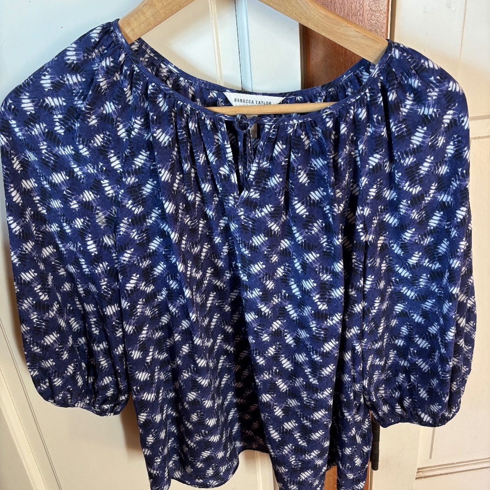 Rebecca Taylor blue and white silk blouse